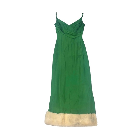 Vintage 1950’s Green Genuine Cream Mink Fur Trim Silk Evening Gown - Picture 10 of 10